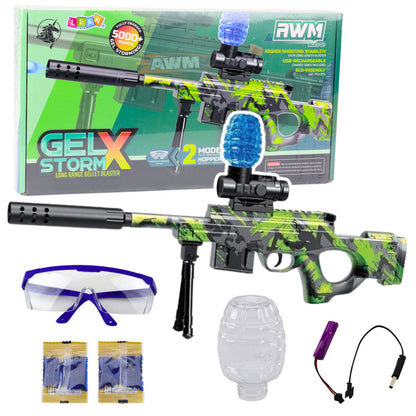 Vodní puška AWM na hydrogelové kuličky – zelená s brýlemi 61cm