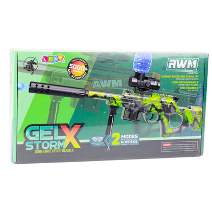 Vodní puška AWM na hydrogelové kuličky – zelená s brýlemi 61cm