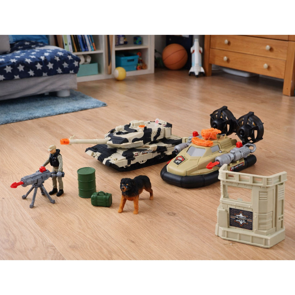 Vojenská sada s helikoptérou, tankem a poduškovcí – Army Set