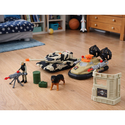 Vojenská sada s helikoptérou, tankem a poduškovcí – Army Set