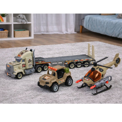 Vojenská sada s nákladákem, helikoptérou a vojáčkem