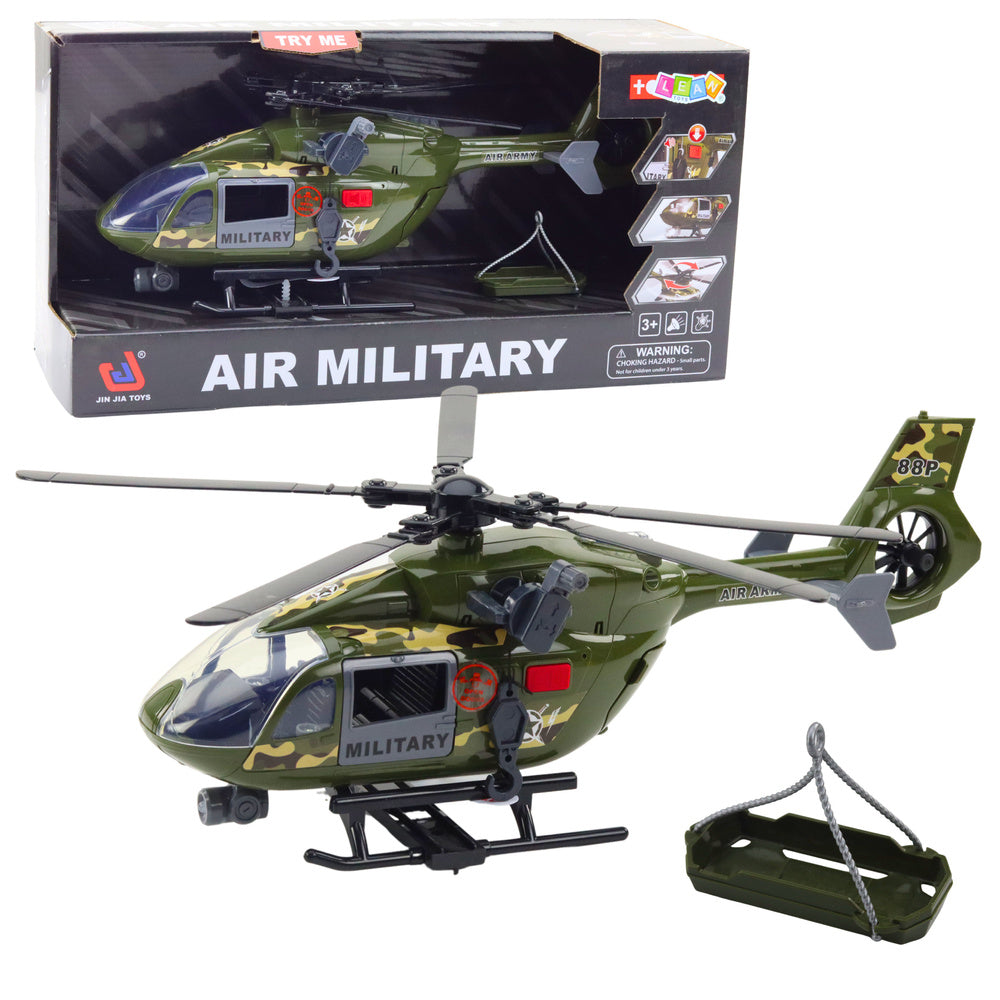 Vojenský helikopter s hákem a nosítky světla zvuky 1:12