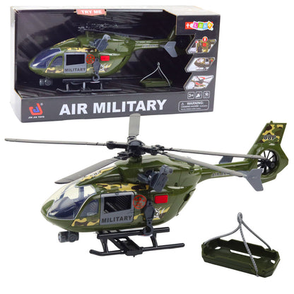 Vojenský helikopter s hákem a nosítky světla zvuky 1:12