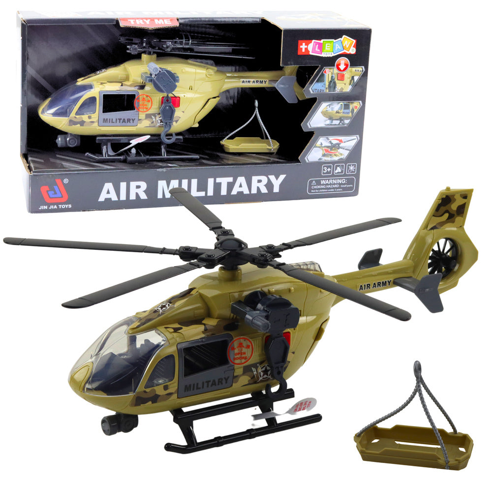 Vojenský helikopter s hákem a nosítky světla zvuky 1:14
