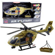 Vojenský helikopter s hákem a nosítky světla zvuky 1:14