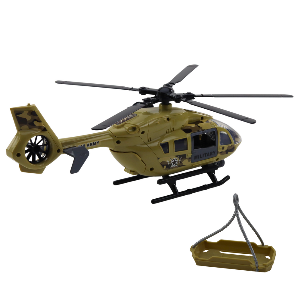 Vojenský helikopter s hákem a nosítky světla zvuky 1:14