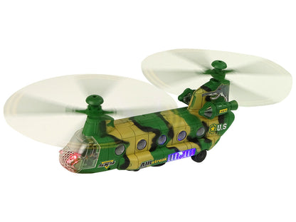 Vojenský helikoptér se světly a zvuky otáčející se moro
