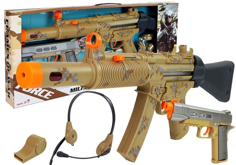 Vojenský set dva pistole sluchátka s mikrofonem gwizdek zelený