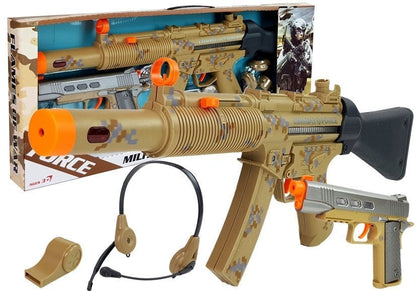 Vojenský set dva pistole sluchátka s mikrofonem gwizdek zelený