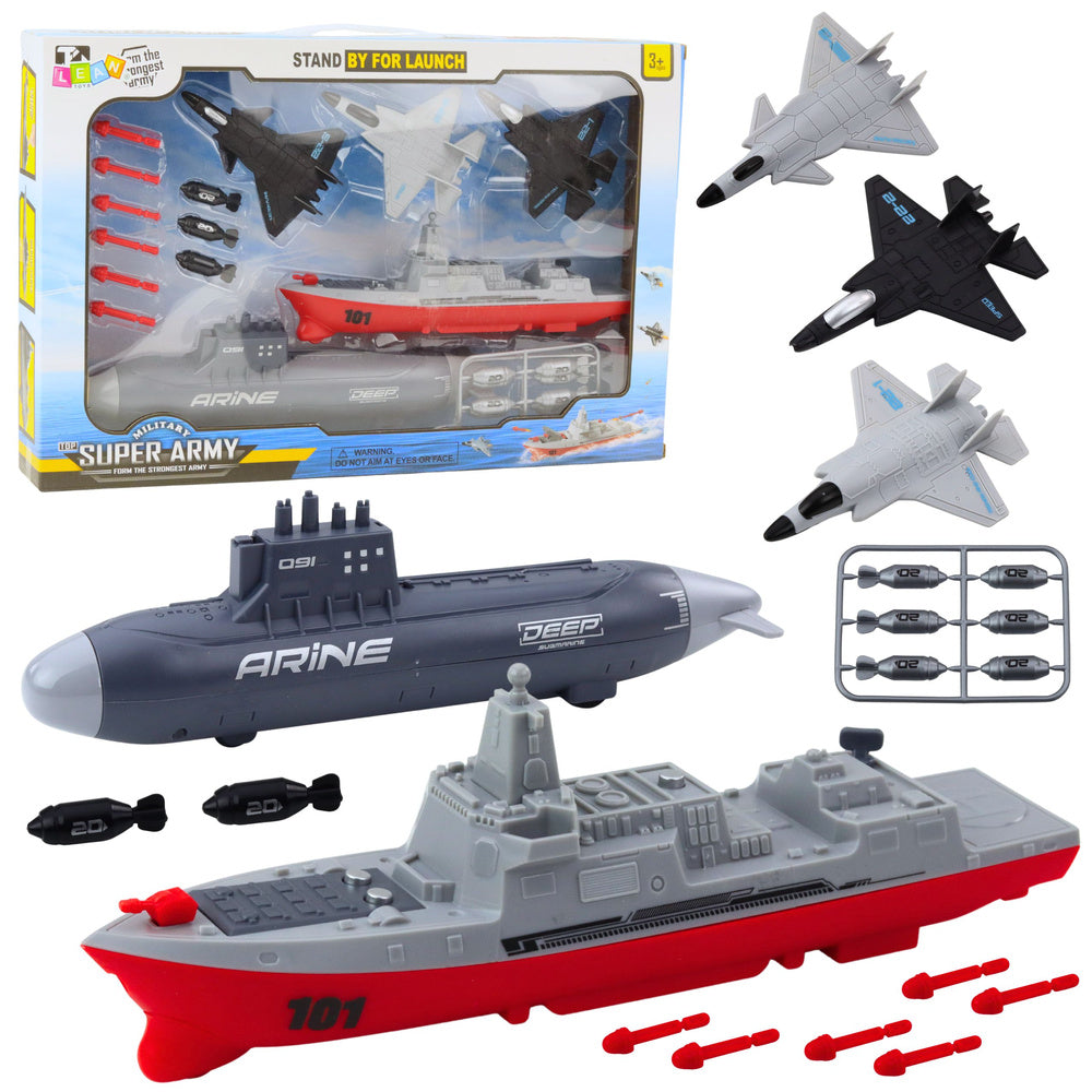 Vojenský set letadlová loď ponorka – stíhačky rakety
