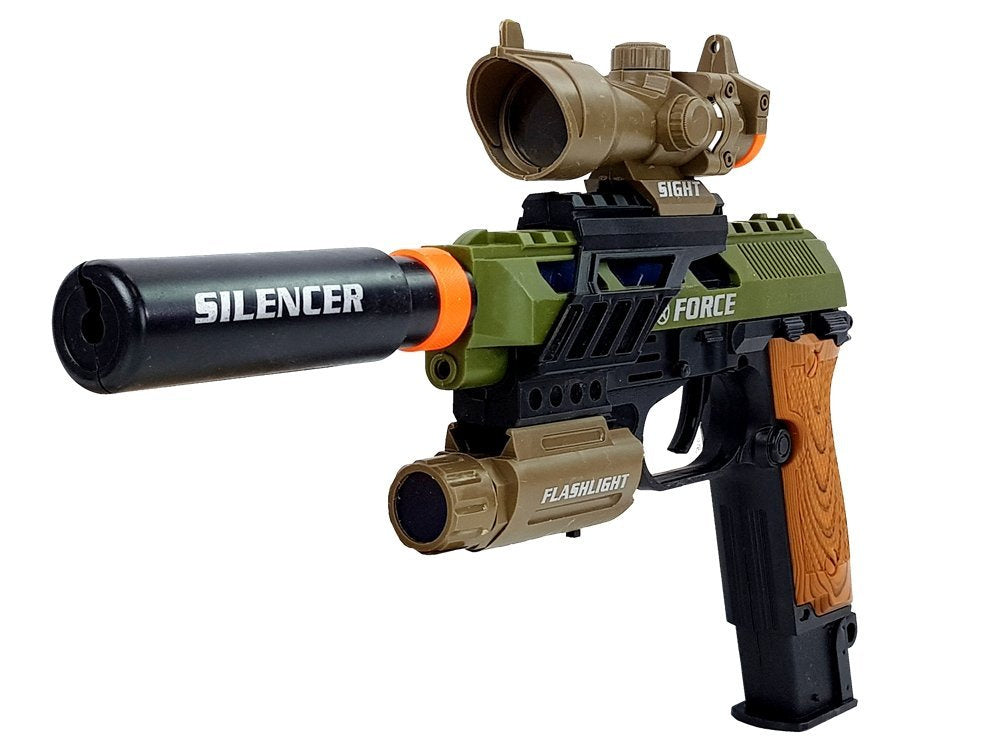 Vojenský set pistole nůž medaile zaměřovač se zvuky a světly