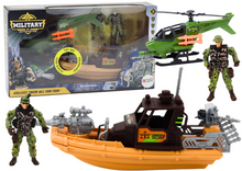 Vojenský set s bojovou lodí helikoptérou a vojáky se zvuky