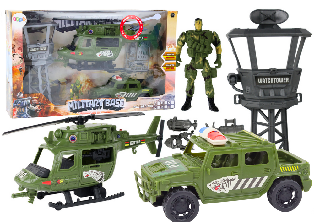 Vojenský set s helikoptérou – bojové vozidlo a věž | hračka