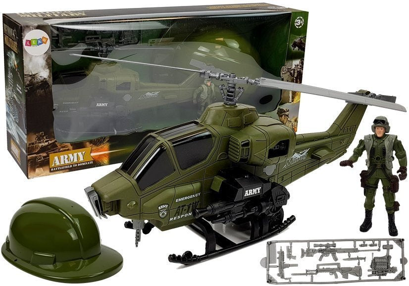 Vojenský set s helikoptérou helma figurka vojáka zbraně
