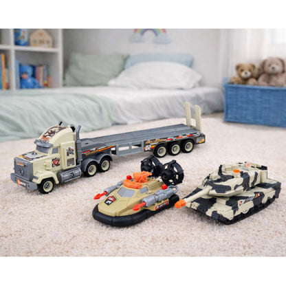 Vojenský set s kamionem, tankem a vznášedlem – 3 vozidla