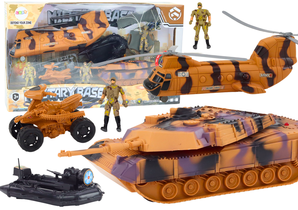 Vojenský set tank helikoptéra spadochronář se zvuky a světly