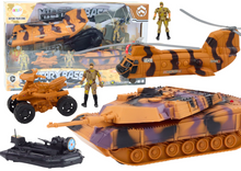 Vojenský set tank helikoptéra spadochronář se zvuky a světly
