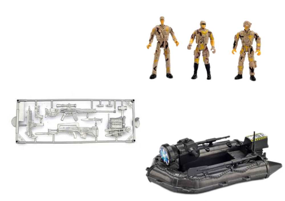 Vojenský set tank letadlo ponton vojáci se zvuky a světly