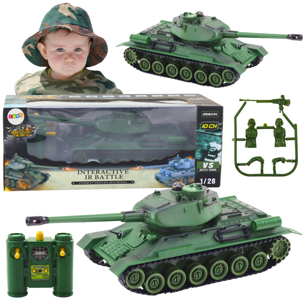 Vojenský tank na dálkové ovládání RC 1:28 otočná věž zelený