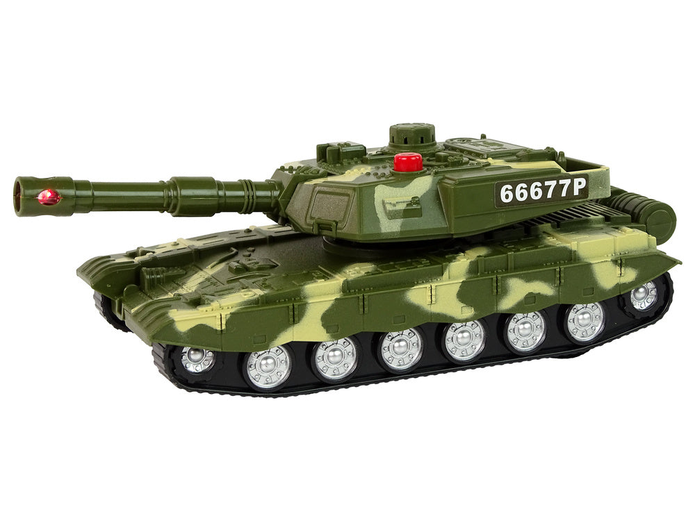 Vojenský tank s třecím pohonem a helikoptéra se světly a zvuky