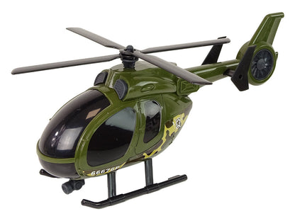 Vojenský tank s třecím pohonem a helikoptéra se světly a zvuky