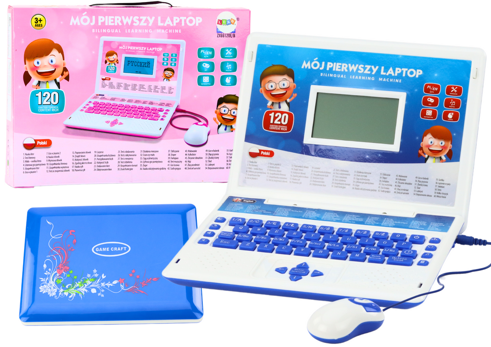 Vzdělávací laptop s myškou pro děti – 60 funkcí, 2 jazyky