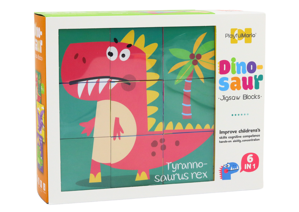 Vzdělávací puzzle kostky 6v1 s dinosaury – 9 dílků