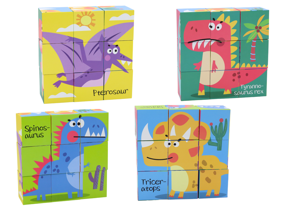 Vzdělávací puzzle kostky 6v1 s dinosaury – 9 dílků
