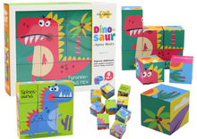 Vzdělávací puzzle kostky 6v1 s dinosaury – 9 dílků