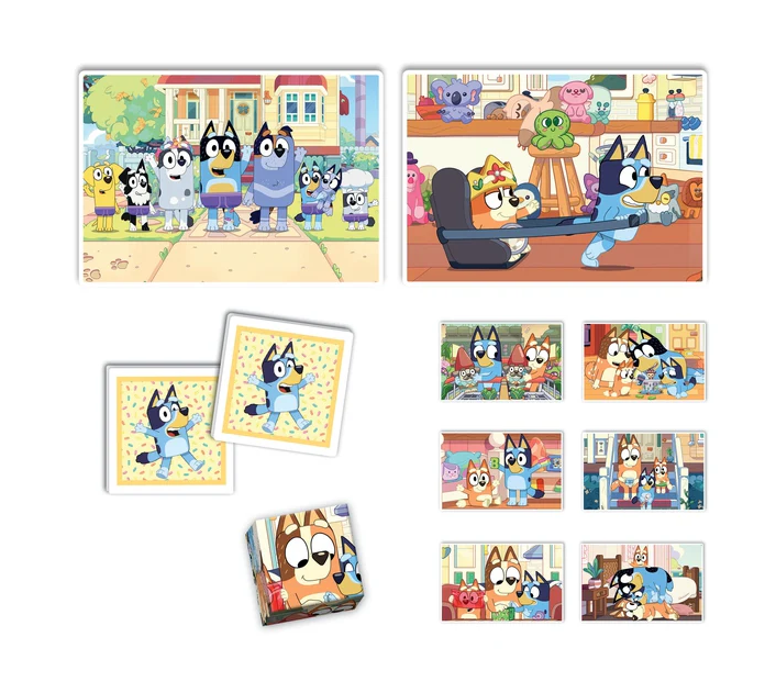 Vzdělávací sada puzzle, memo a kostky Bluey – Clementoni