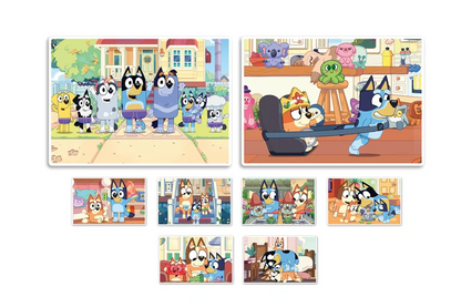 Vzdělávací sada puzzle, memo a kostky Bluey – Clementoni