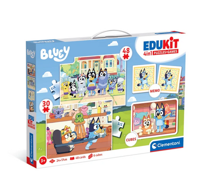 Vzdělávací sada puzzle, memo a kostky Bluey – Clementoni