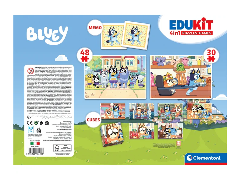 Vzdělávací sada puzzle, memo a kostky Bluey – Clementoni