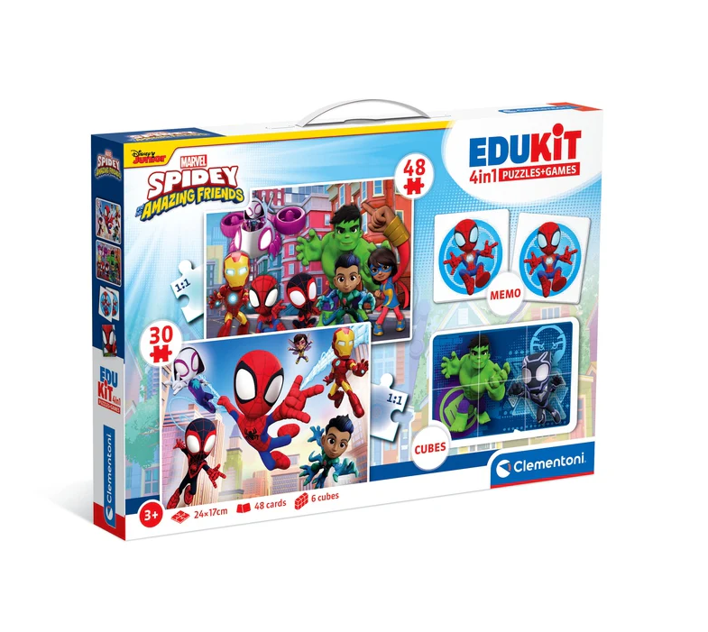 Vzdělávací set puzzle, memo a kostky MARVEL SPIDEY – Clementoni