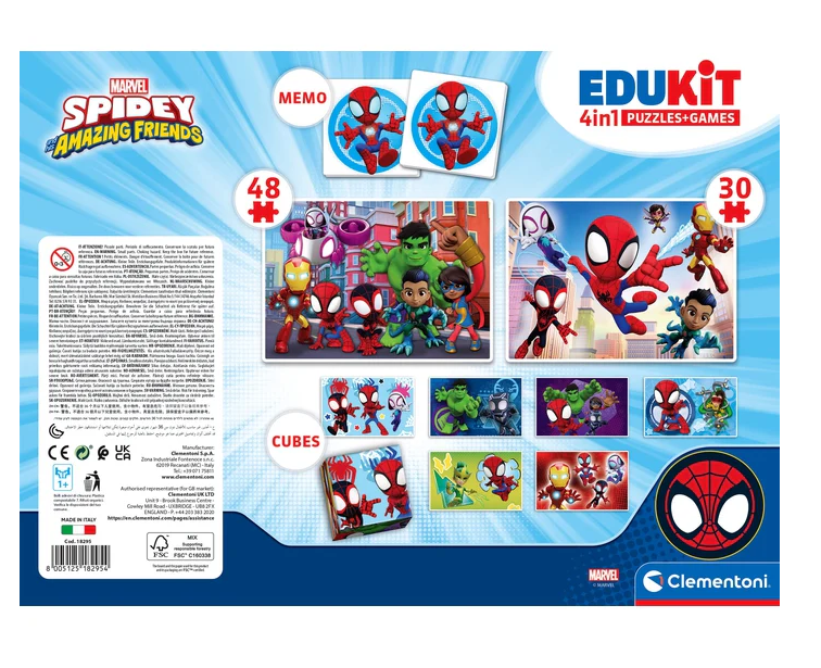 Vzdělávací set puzzle, memo a kostky MARVEL SPIDEY – Clementoni