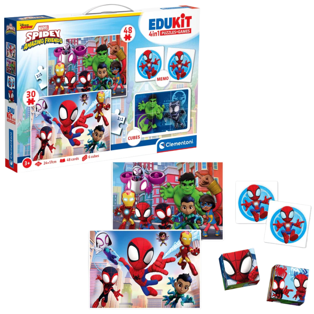 Vzdělávací set puzzle, memo a kostky MARVEL SPIDEY – Clementoni