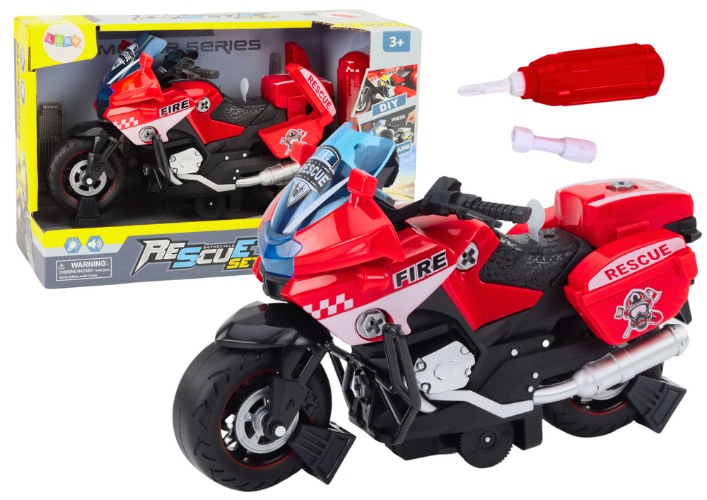 Záchranářský motocykl k rozkládání se světly a zvuky červený