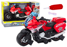 Záchranářský motocykl k rozkládání se světly a zvuky červený