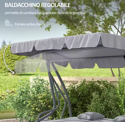 Zahradní houpačka čtyřmístná – s baldachýnem a polštáři | šedá