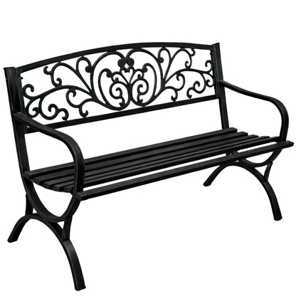 Zahradní lavice s opěradlem a dekorativním zdobením - černá 127 cm
