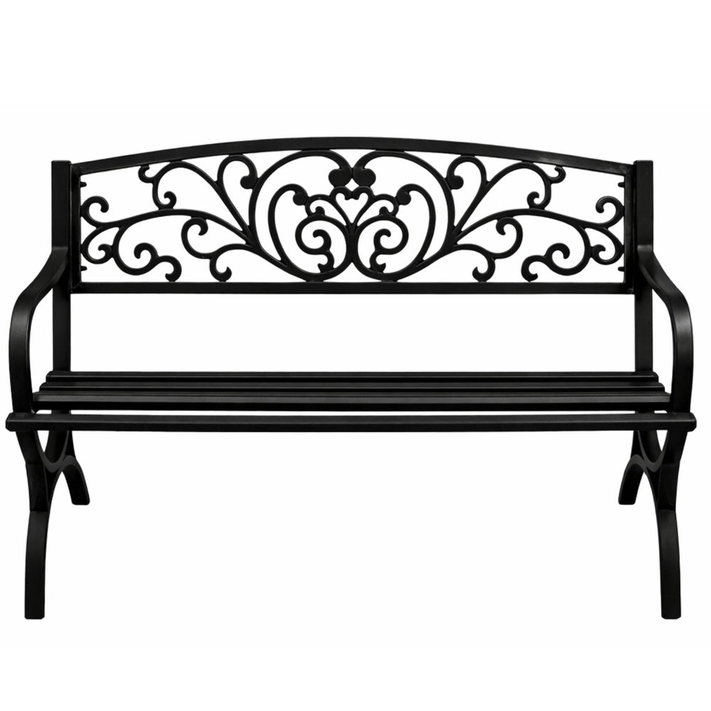 Zahradní lavice s opěradlem a dekorativním zdobením - černá 127 cm
