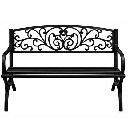 Zahradní lavice s opěradlem a dekorativním zdobením - černá 127 cm