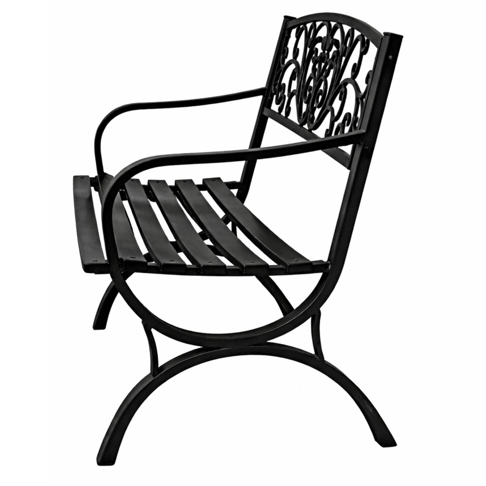 Zahradní lavice s opěradlem a dekorativním zdobením - černá 127 cm