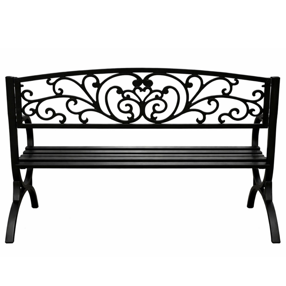 Zahradní lavice s opěradlem a dekorativním zdobením - černá 127 cm