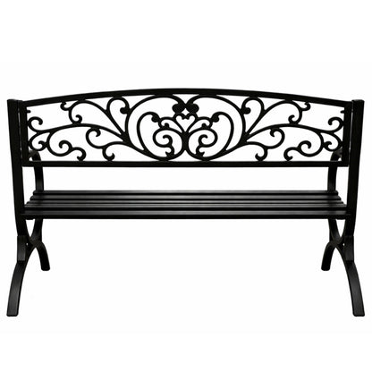Zahradní lavice s opěradlem a dekorativním zdobením - černá 127 cm