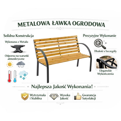 Zahradní lavička dřevěná s kovovou konstrukcí a opěradlem
