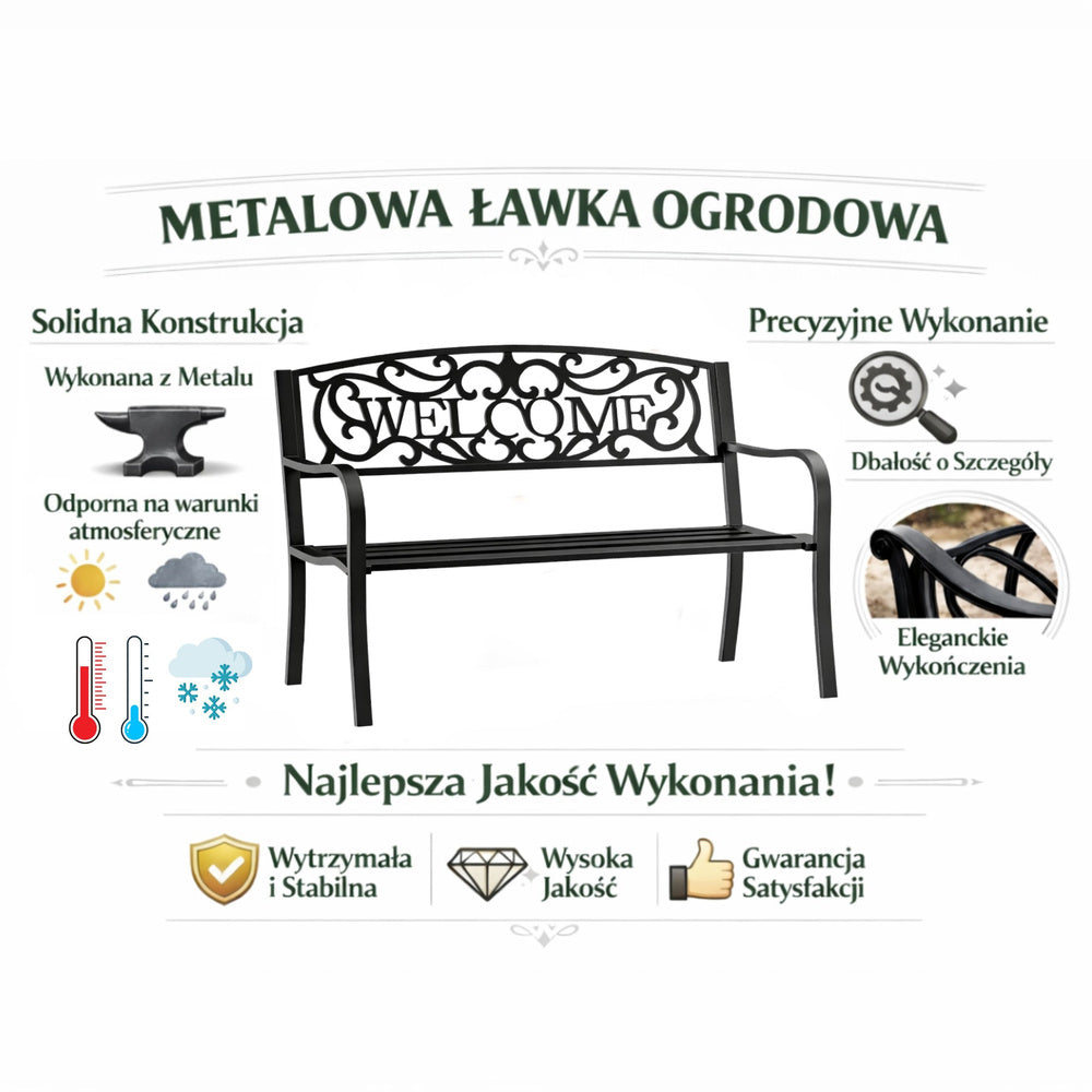 Zahradní lavička kovová 3místná černá 127 cm – WELCOME