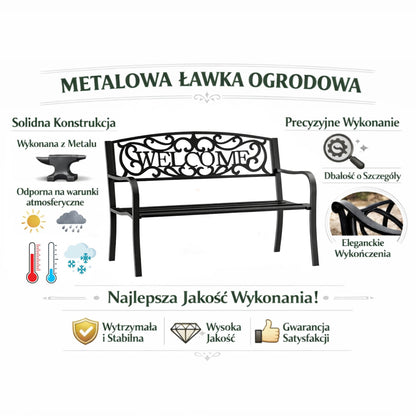 Zahradní lavička kovová 3místná černá 127 cm – WELCOME