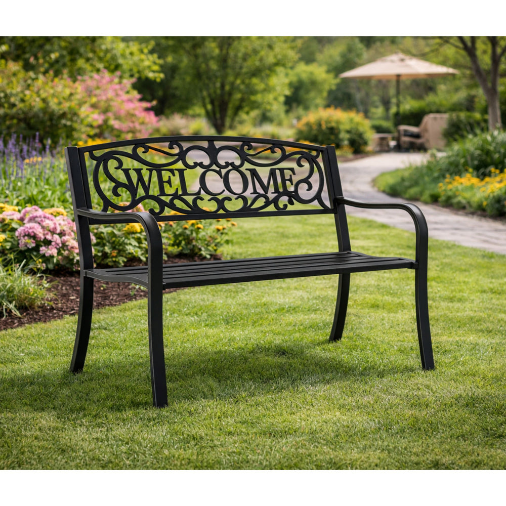 Zahradní lavička kovová 3místná černá 127 cm – WELCOME