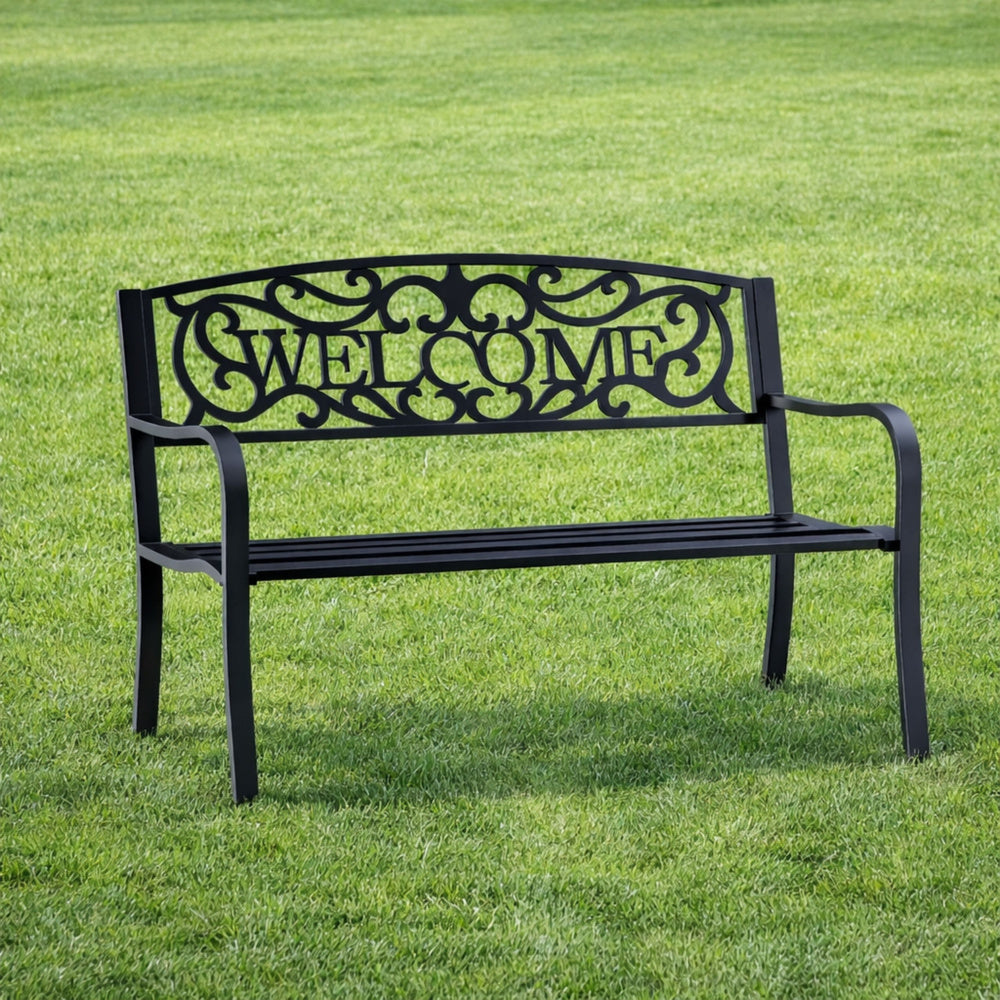 Zahradní lavička kovová 3místná černá 127 cm – WELCOME